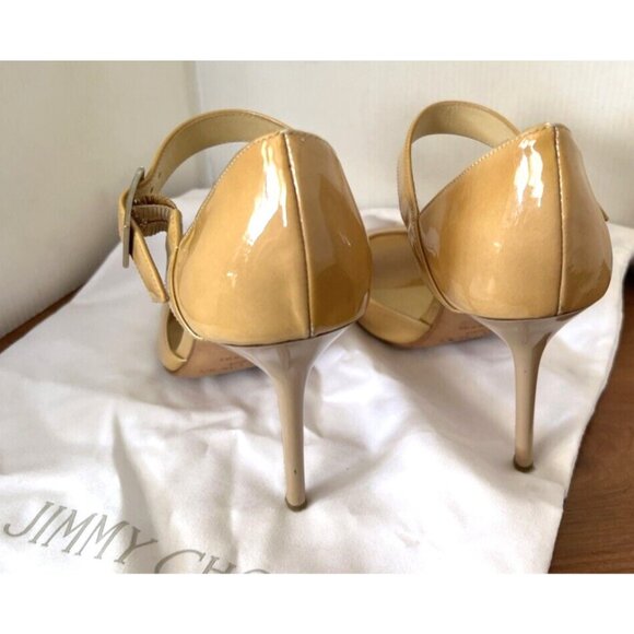 Jimmy Choo Peep Toe Mary Jane heel Sz 37 buckle Italy yellow nude gold bag - Picture 5 of 7